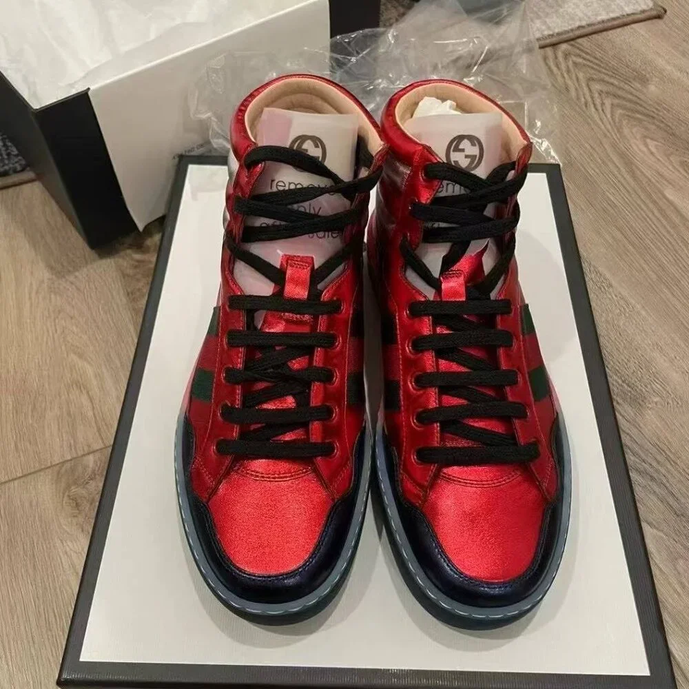 NIB Authentic Gucci Leather High 'Metallic Red'